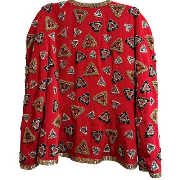 Vintage Black Tie He-Ro Heavy Beaded Red Single Button Blazer Jacket - Picture 9 of 9